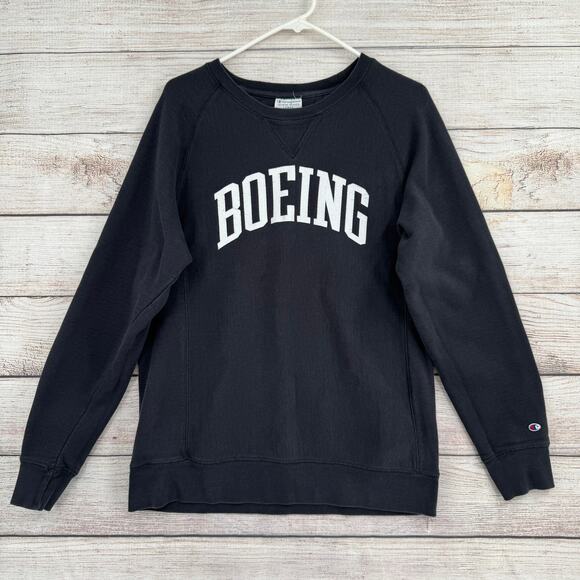 Vintage Champion Reverse Weave Boeing Logo Crewneck Sweatshirt Mens Large Black - Picture 1 of 9